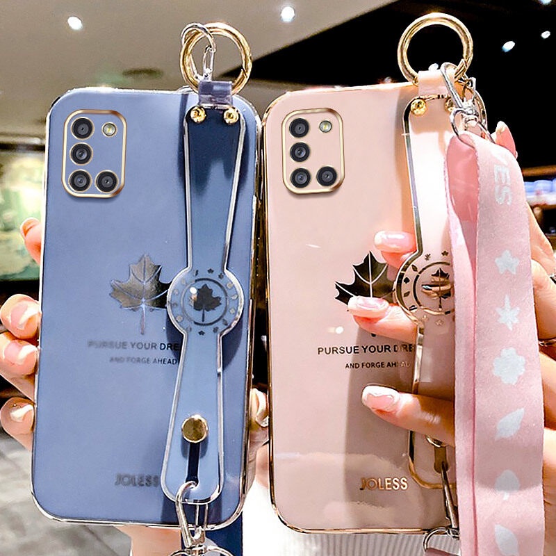 Case Motif Daun Maple Dengan lanyard Untuk Samsung Galaxy A31