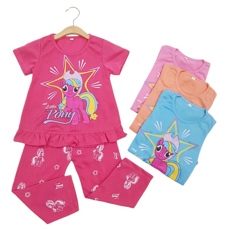 SETELAN BAJU ANAK PEREMPUAN SIKUNING SRL1 MOTIF PONI 2-7 TAHUN NEW