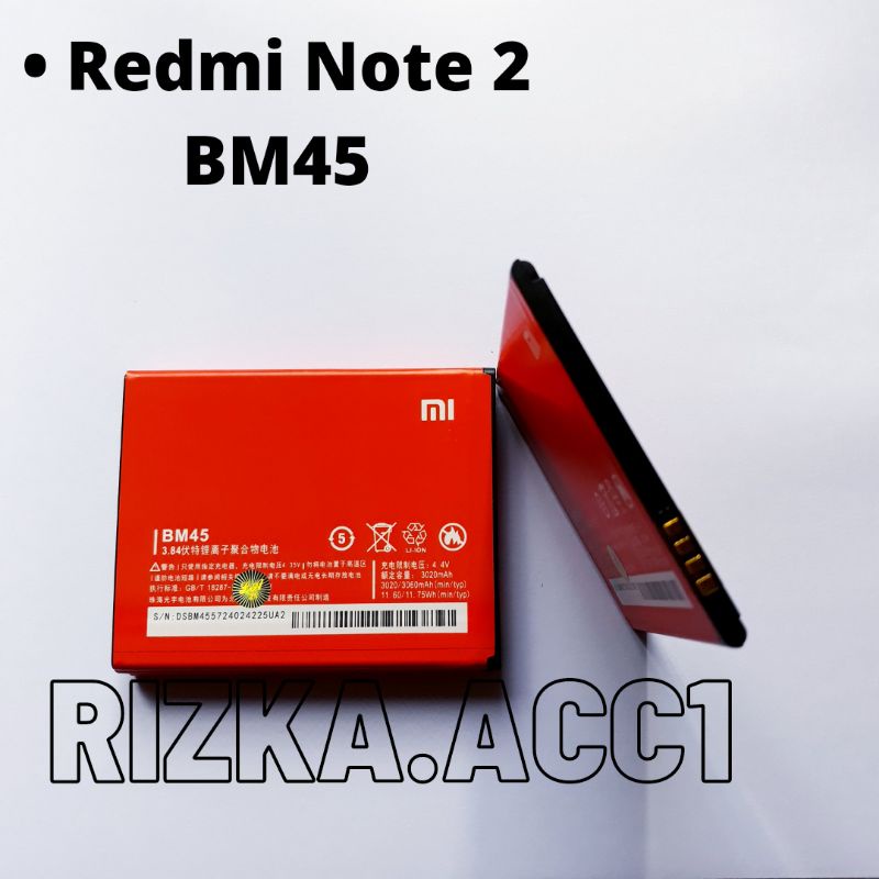 Baterai Batre Xiaomi Redmi Note 2 BM45 Battery Batrai Hp