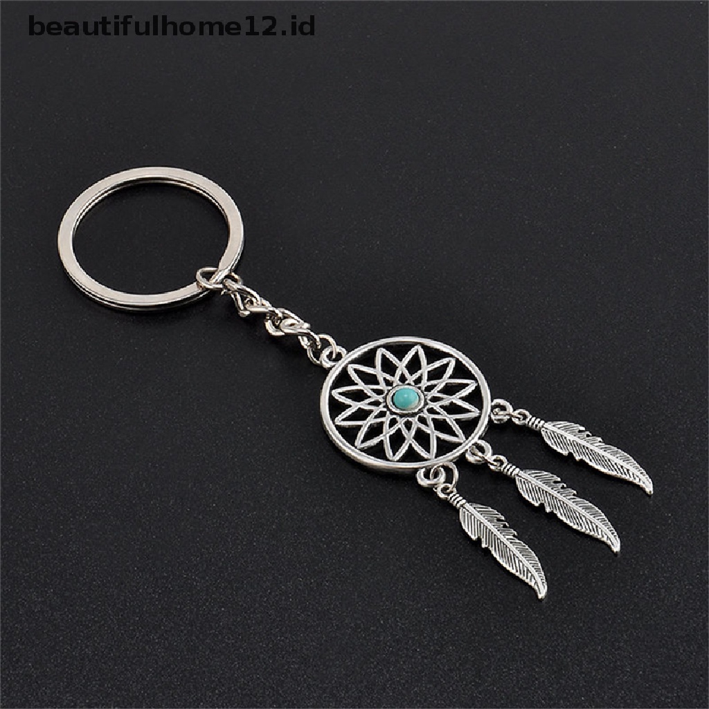 【beautifulhome12.id】 New Silver Metal Key Chain Ring Feather Tassels Dream Catcher Keyring Keychain .