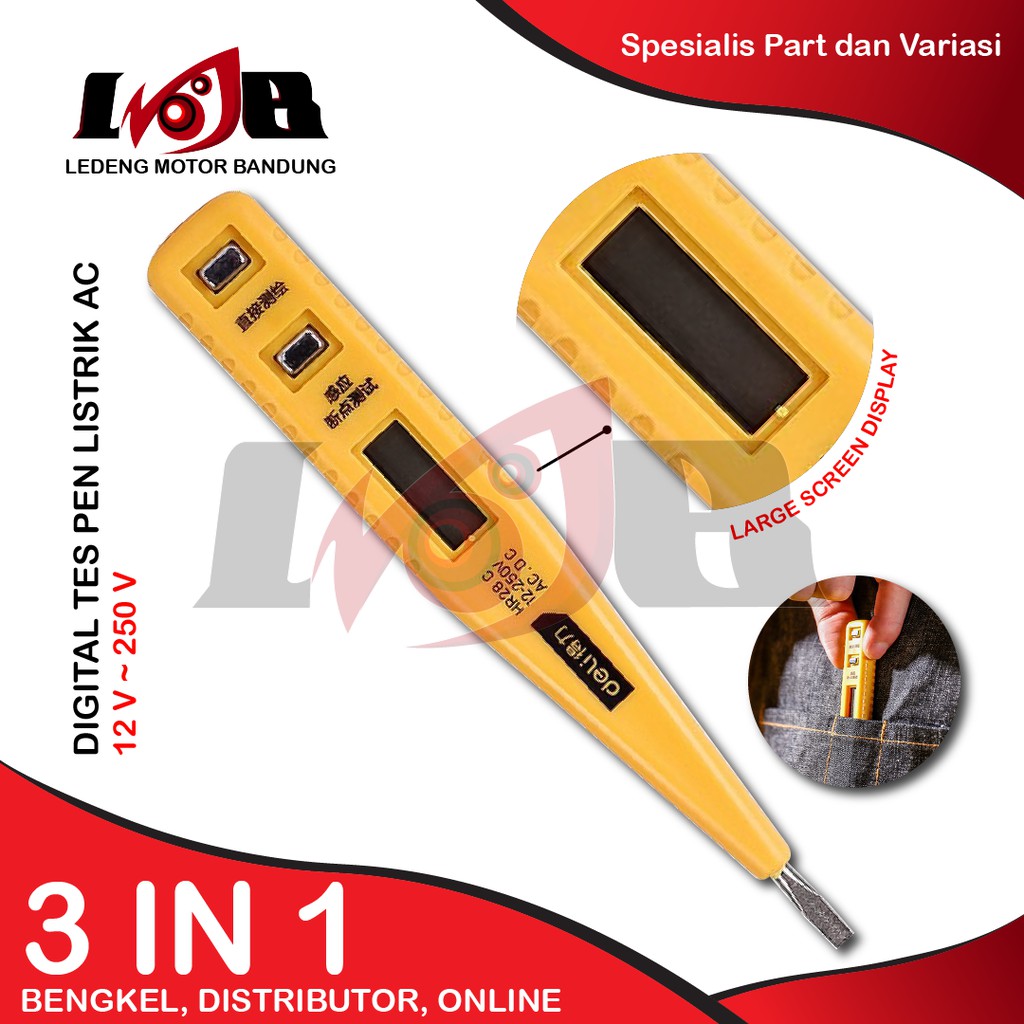 Tespen AC Deli Kuning Obeng Min Digital Test Pen Listrik 12v - 250v