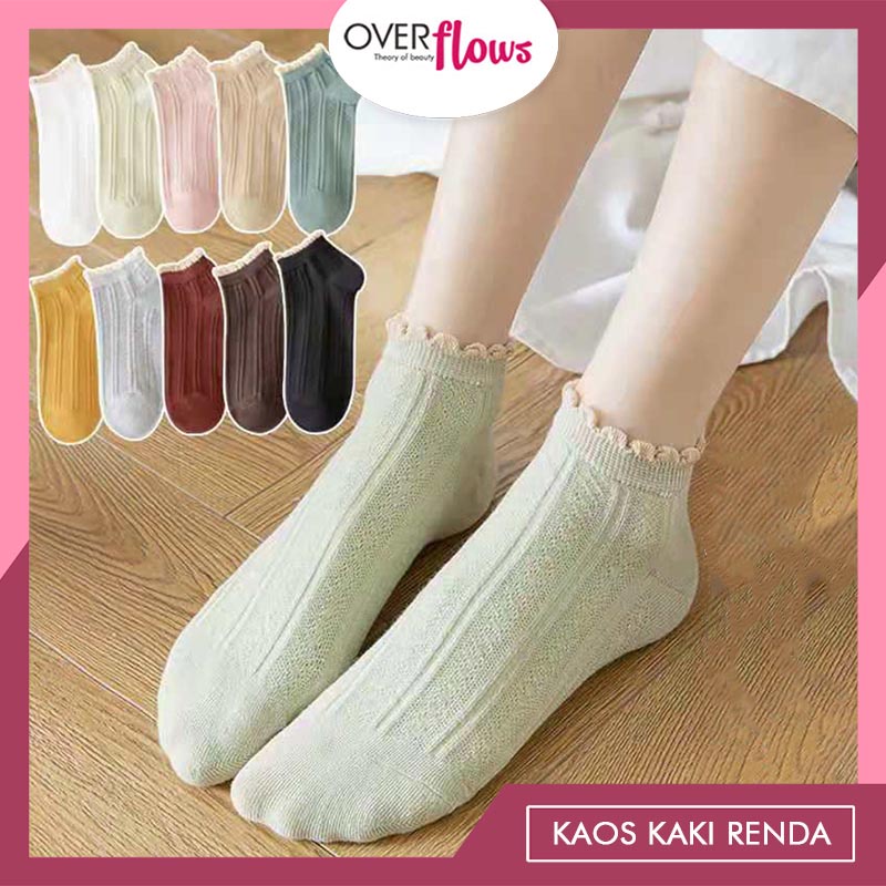 OVERFLOWS.ID Kaos Kaki Wanita Motif Renda lucu Ala Korea Kaos Kaki Ankle Sock Pendek Mata Kaki