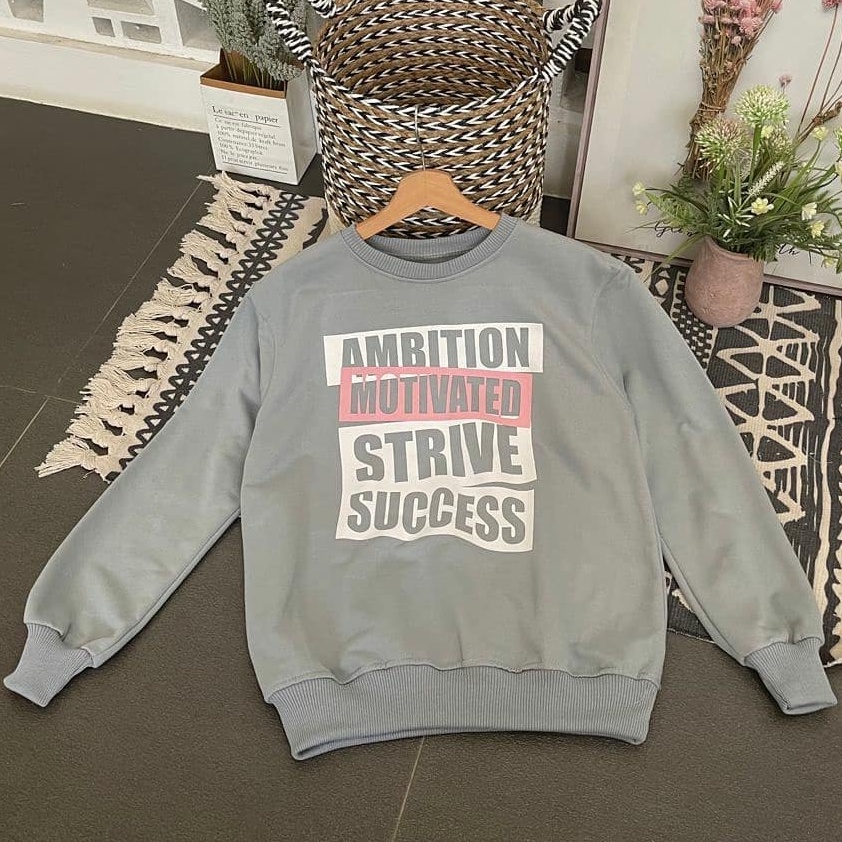 Zanah Sweater Lettering Ambition Mint-Sweatshirt Murah Ukuran Fit to L