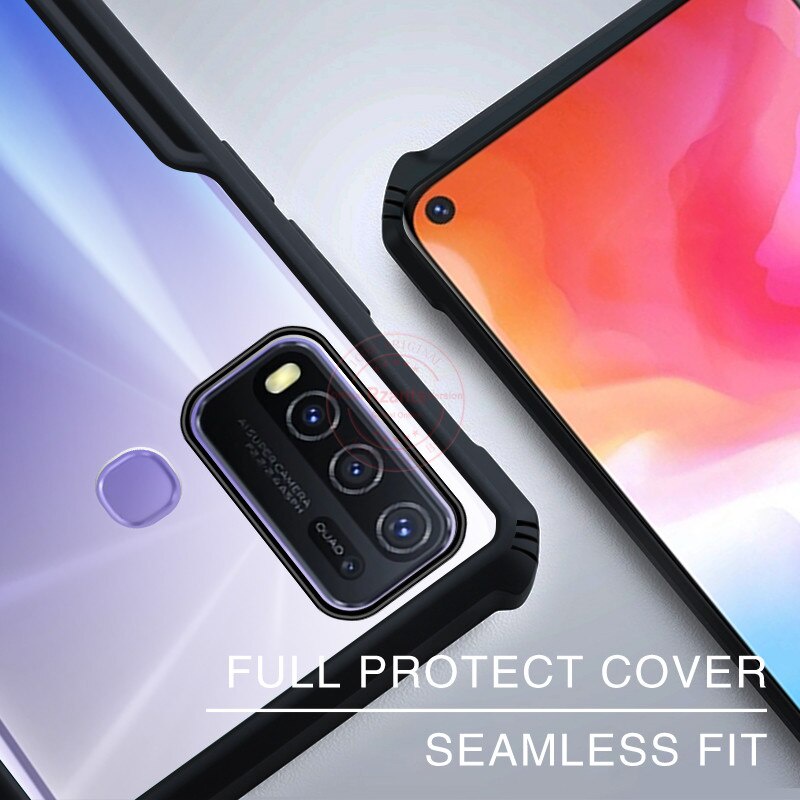 Case VIVO Y30 Armor Fushion Transparent Casing + Tempered Glass Full Layar dan Skin Carbon