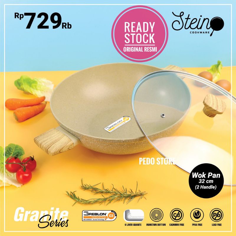 Steincookware stein cookware wok pan 32 cm GRANITE SERIES ANTI GORES ANTI LENGKET PREMIUM COOKINGWARE wajan penggorengan anti lengket anti gores