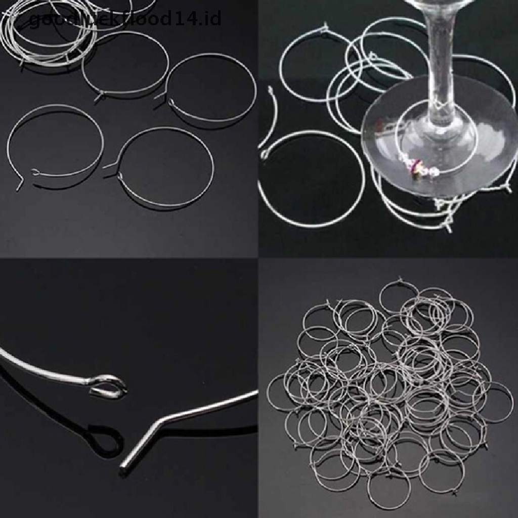 [OOID] 100pcs Silver Gold Plated Wine Glass Charm Rings Earring Hoops Wedding Party ID