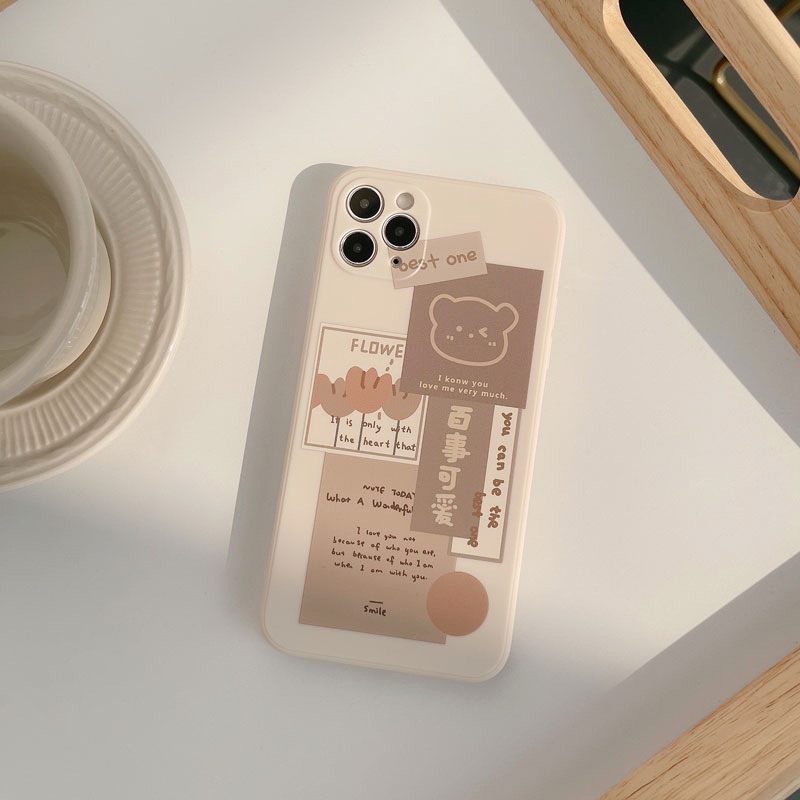 IPHONE Kartun Beruang Label Coklat Soft Phone Back Case Cover Untuk Iphone7 8 PLUS X XR XS 11 12 13 14 MINI PRO MAX SE 2020 Huawei P20 P30 P40 P50 Mate20 30 40 Nova