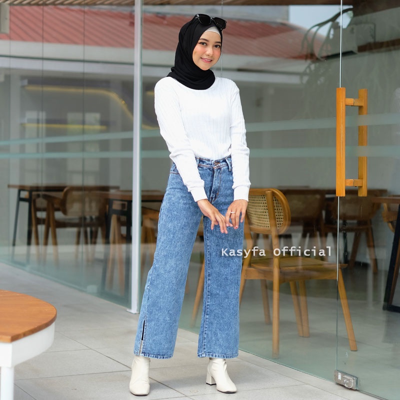 ZIZI KULOT BELAH SNOW PREMIUM // EONNI KULOT JEANS SNOW