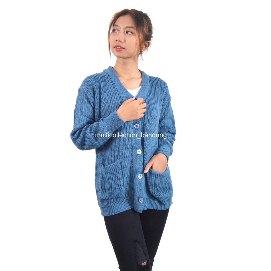 MERISSA CARDY PREMIUM KNIT / Cardigan Rajut XL / Merissa Outer Knit / Cardigan Sweater Wanita-denim