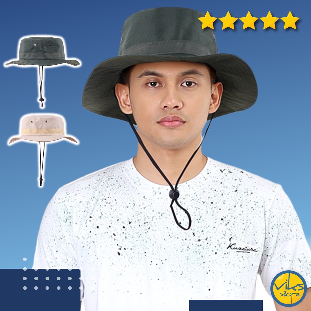 Topi Rimba Bucket Hat Safari Mancing Pancing Adventure Hutan Hiking Naik Gunung Hutan Lokal Original