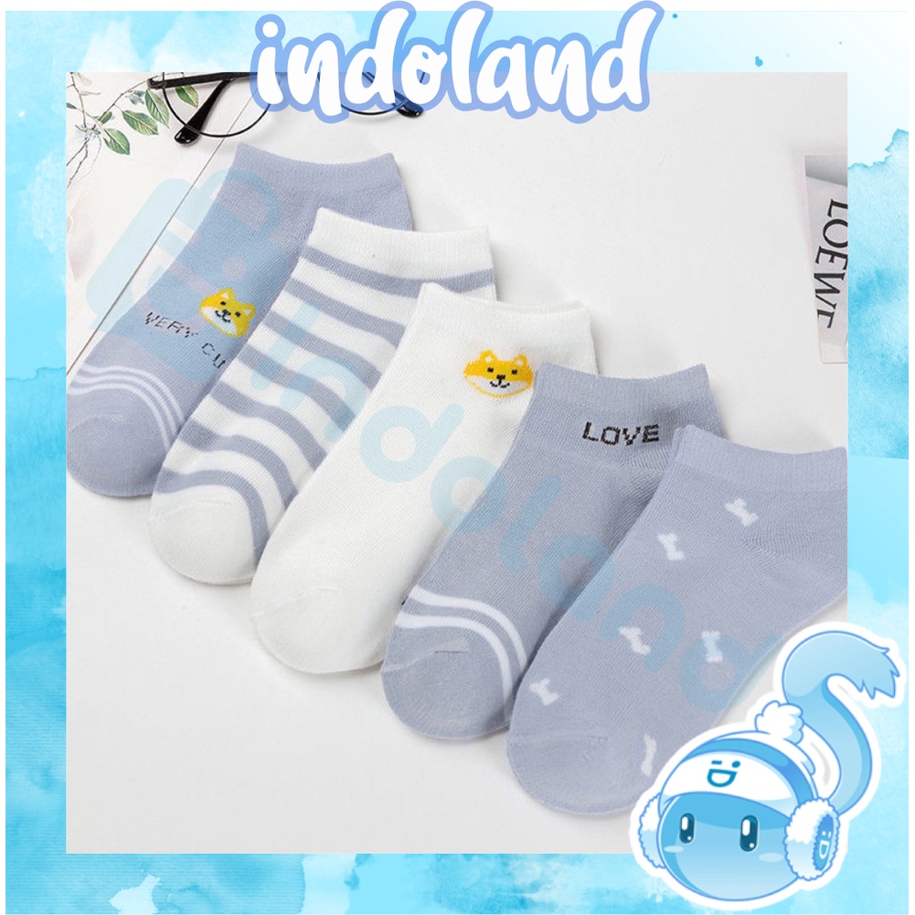 ☀ INDOLAND ☀ Kaos Kaki Wanita Fashion Motif Strawberry Bunga Lebah Bee Kotak Biru Navy  Bunga Biru Green Leaf  Polos Pattern Garis Kaoskaki Pendek Korea Sock Import KK013