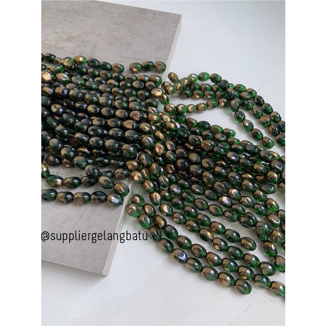 kristal CEKO KACANG GOLD GREEN quartz 10mm HIJAU emas oval cutting