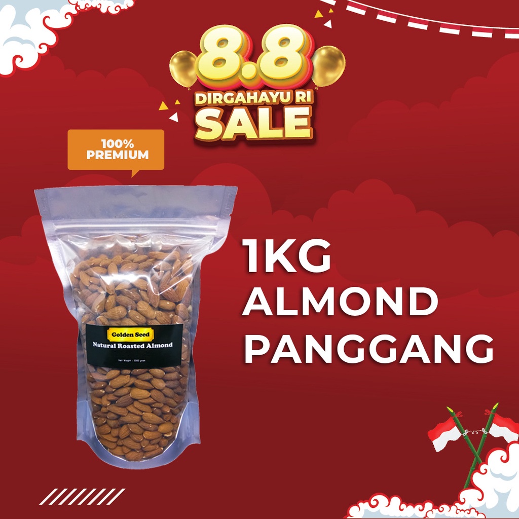 

MAKANAN RINGAN, CAMILAN, SNACK, ALMOND PANGGANG 1KG PREMIUM - ROASTED ALMOND 1000 GRAM