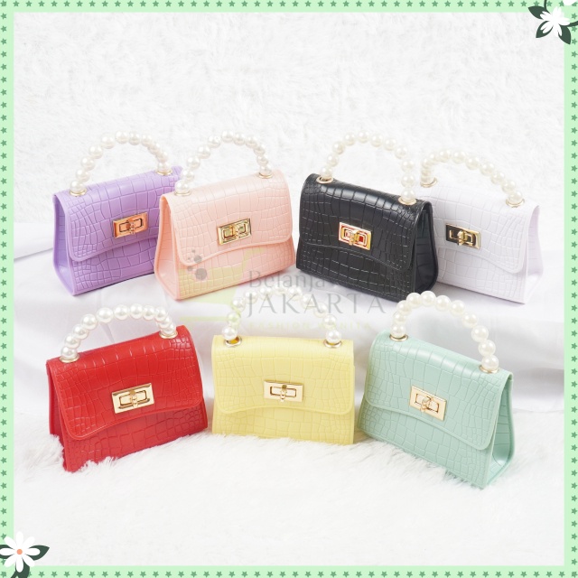 Tas Jelly Croco Pearl | Tas Jelly Glossy Motif Croco Import