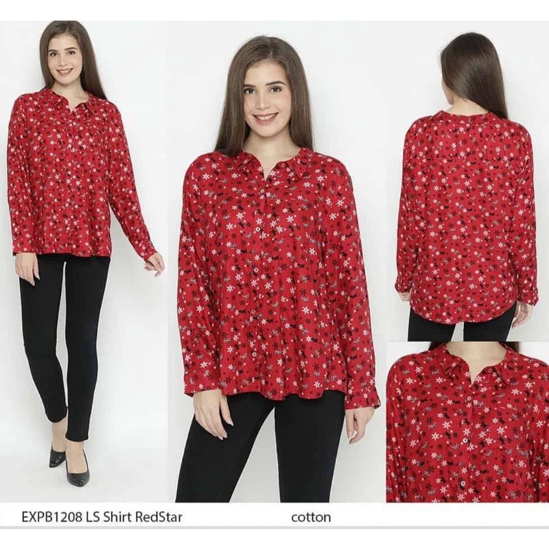 KEMEJA WANITA MOTIF REDSTAR LENGAN PANJANG BRANDED SISA EKSPOR