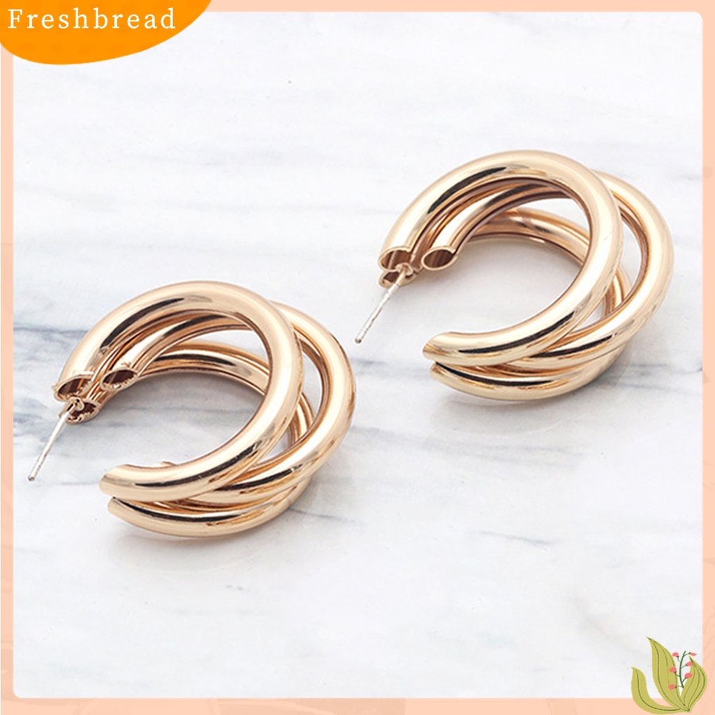 Terlaris 1 Pair Women Simple All-match C-shaped Piercing Round Earring Jewelry Accessory