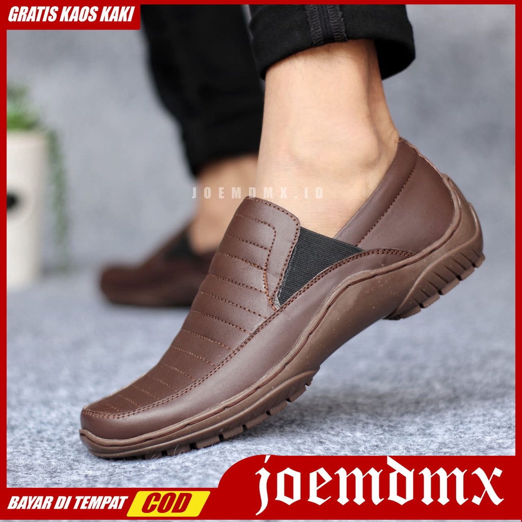 CORZA Sepatu Slip On Casual Kulit Asli Kasual Formal Anti Slip Kerja Kantor Kondangan Pria/Cowok