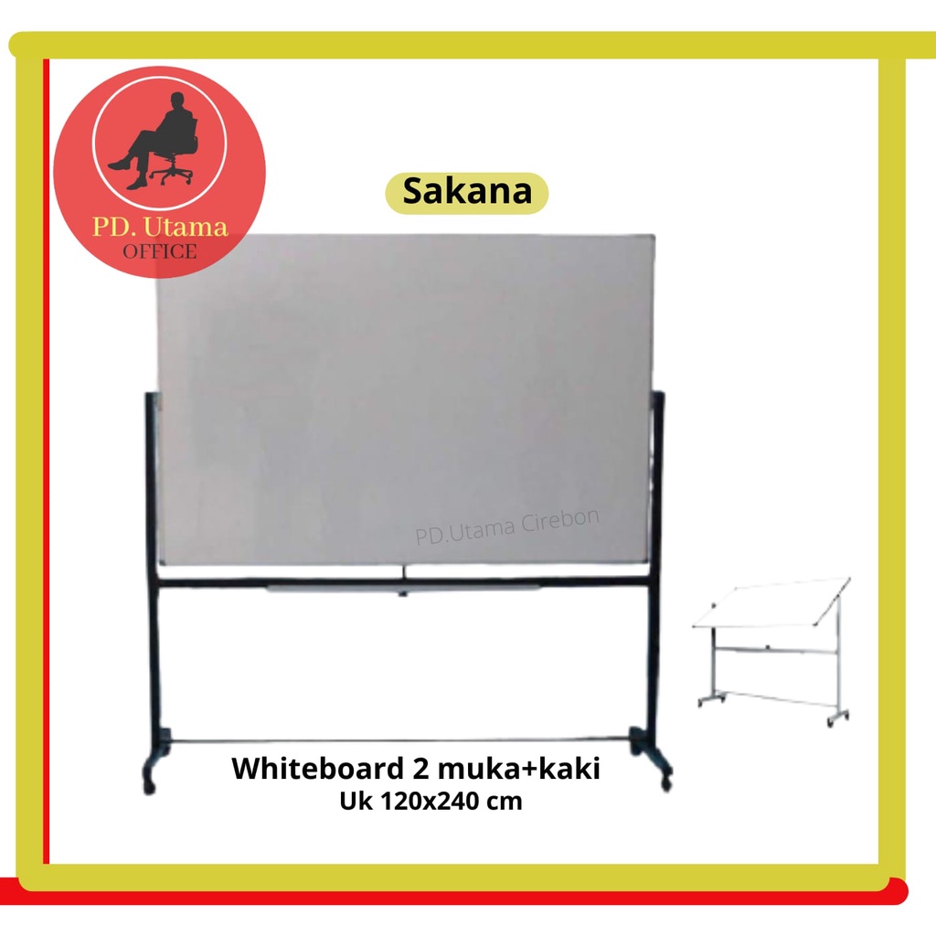 

Whiteboard Sakana (2 Muka+Kaki) 90x180cm Papan Tulis Sekolah/Kantor