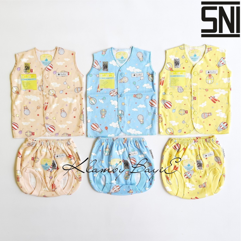 RUBY SNI Setelan Baju Celana Pendek Bayi 0-6 Bulan Motif Warna Perlengkapan Bayi Baru Lahir