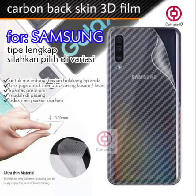 GARSKIN CARBON 3D SAMSUNG A01 core/A71/A51/A70/A50/A50S/A30/A30S/A20/A20S/A10/A10S/M20/M30S/note 9 8