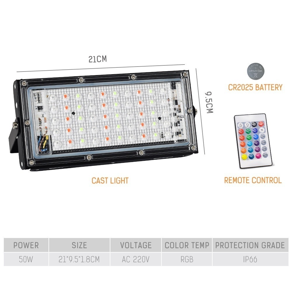 LAMPU SOROT 50W RGB MODEL Remote LAMPU LED TEMBAK 50watt floodlight