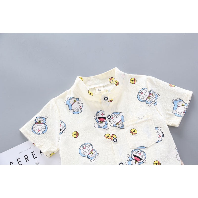 kemeja+celana anak laki laki/setelan kemeja anak cowok Doraemon Lucu Import Katun Umur 9 Bln-3 Thn-7