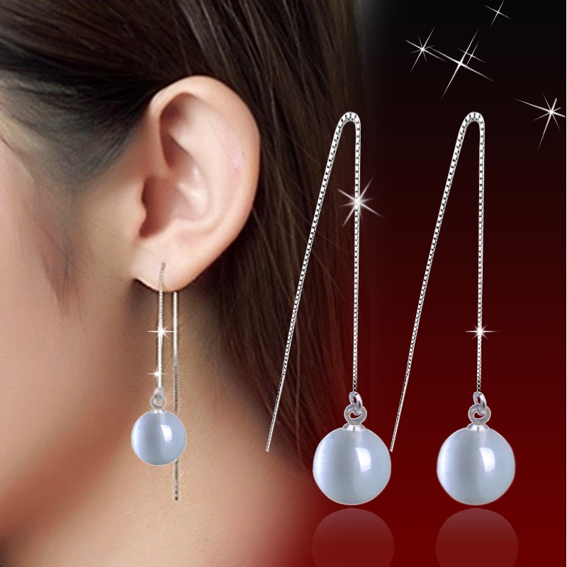 Anting Perak 925 Wanita Opal Mid-length Ear Cord Perhiasan Fashion