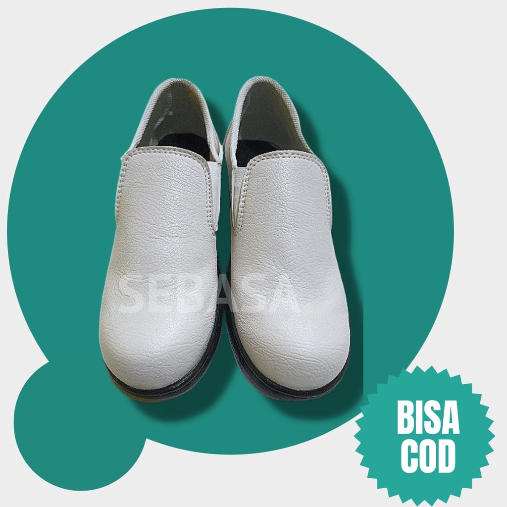 sepatu safety pendek slip on warna putih - 39