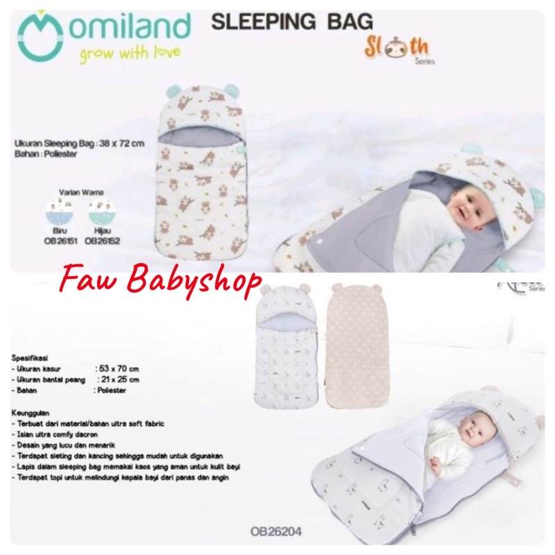 Omiland Sleeping Bag Selimut Topi Kantong Tidur Bayi Lembut &amp; Hangat Sloth Series - OB26151-2