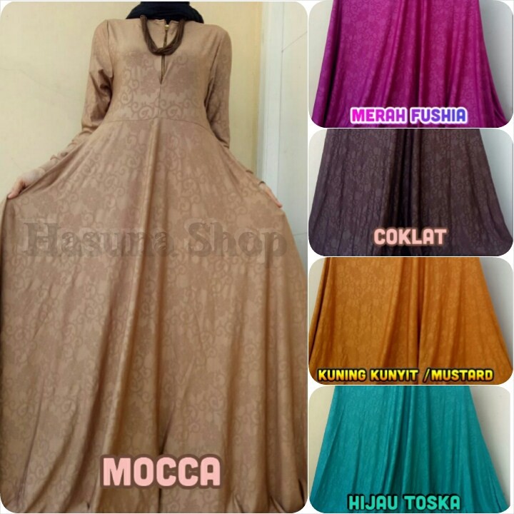 Gamis Jersey Mocca Motif Relief | Baju Wanita Syari Murah Hasuna Shop Maxi Long Dress HasunaShop