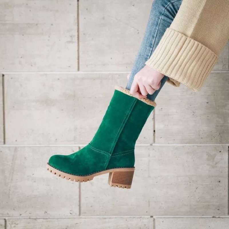 Sepatu Boots Suede dengan Heels  Winter Suede Boots