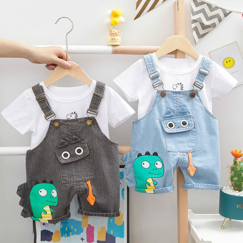 Dino Overall With Pocket/ Baju Kodok Anak Motif Dino