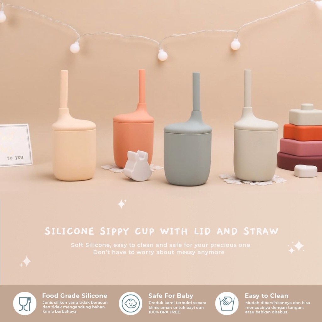 Auume - Silicone Sippy Cup with Lid and Straw | Gelas Minum Bayi