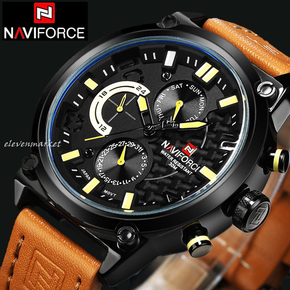 Jam Tangan Asli Original Garansi Naviforce NF 9068M Watch Kulit Indonesia Analog Chronograph Arloji