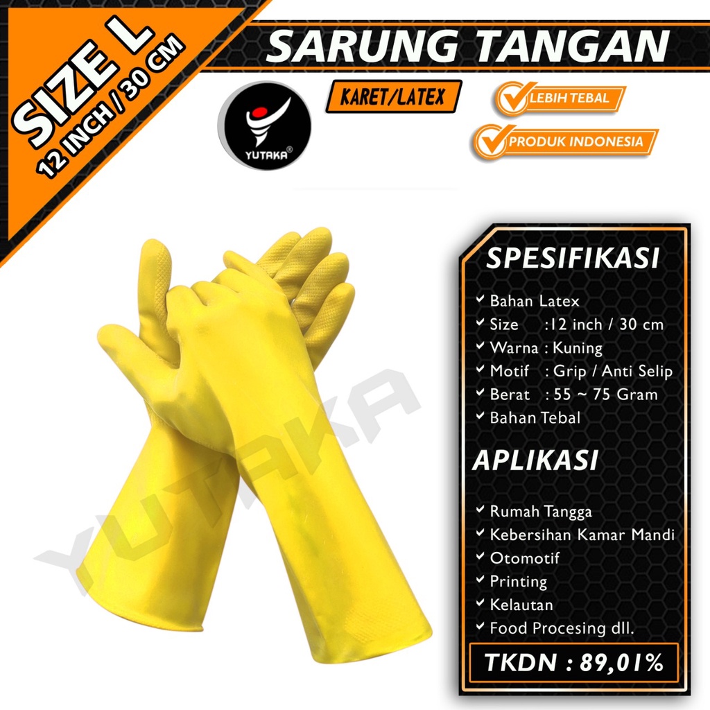 Sarung Tangan Karet 12 Inch YUTAKA kuning/sarung tangan cuci piring terlaris/murah Sarung Tangan Karet 12 Inch YUTAKA kuning