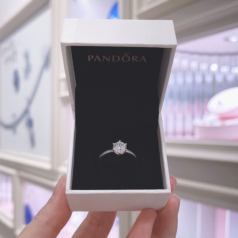 Pandora Cincin Sterling Silver 925 Desain Mahkota Hias Kristal Kubik Zirconia Untuk Wanita