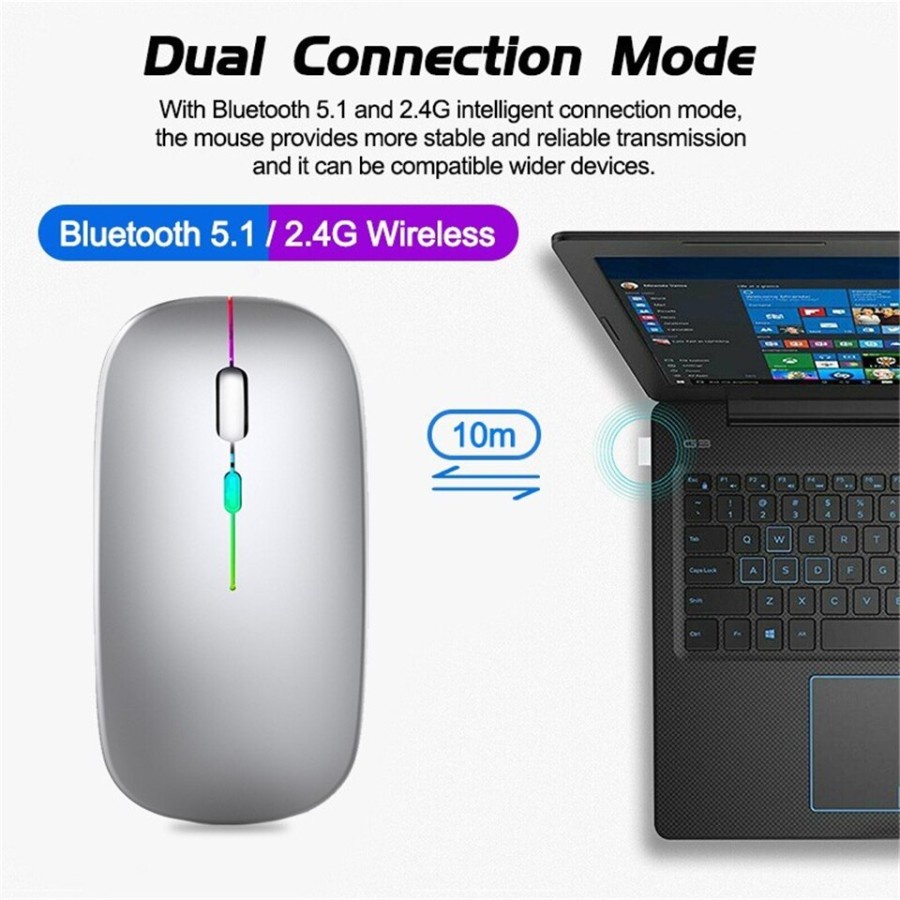 Mouse Bluetooth Wireless Dual Mode RGB Silent Slim Rechargeable