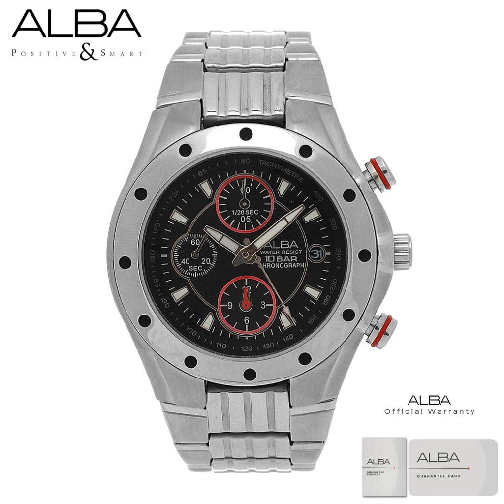 Alba Pria AF8F45 Jam Tangan Pria Alba Active AF8F45X1 Quartz Stainless Steel Strap