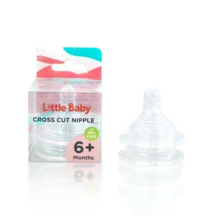 LITTLE BABY 2pcs Nipple Wide Neck 6m+ Cross Cut Dot Pengganti