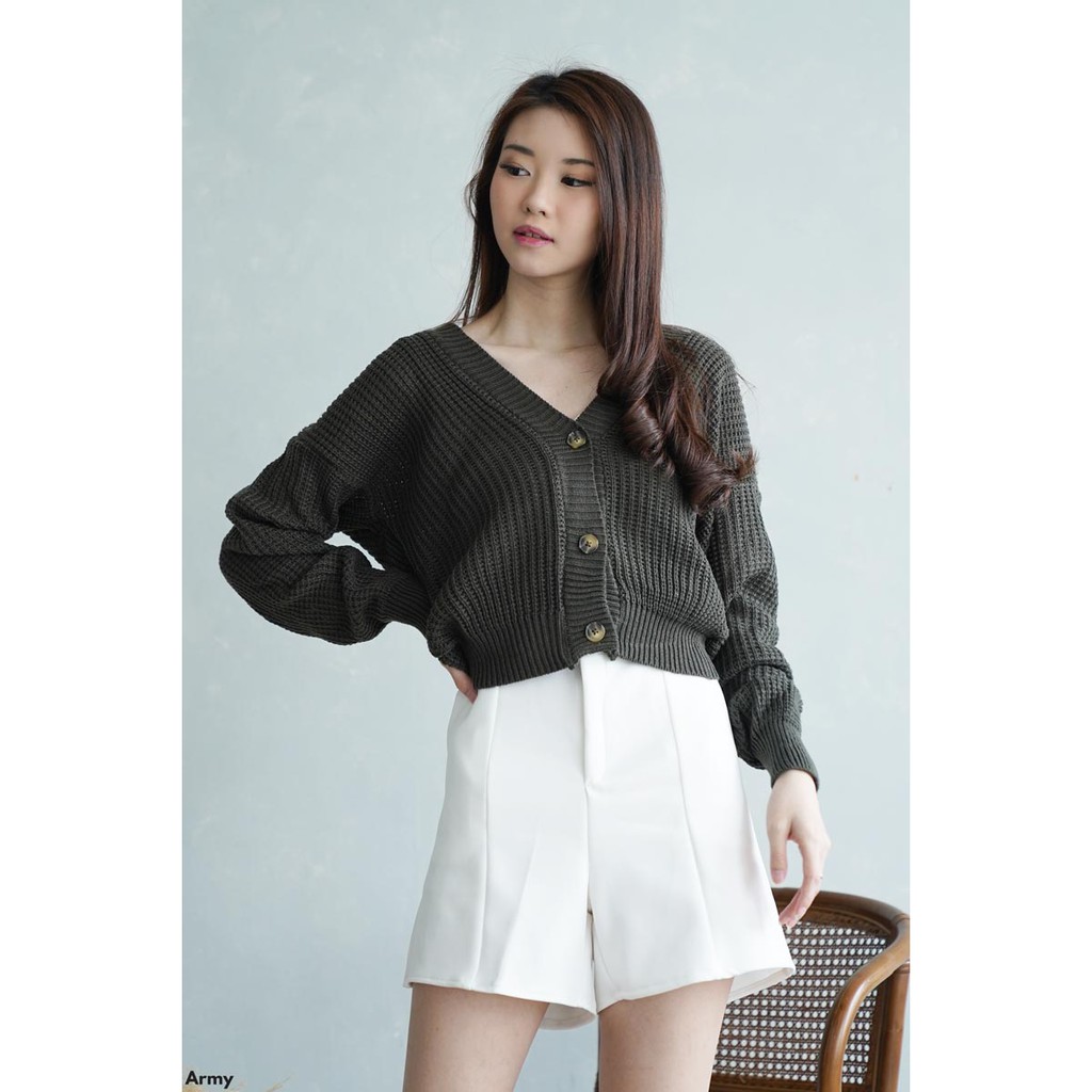 Cardigan Knit Turtleshell Atasan Wanita Top