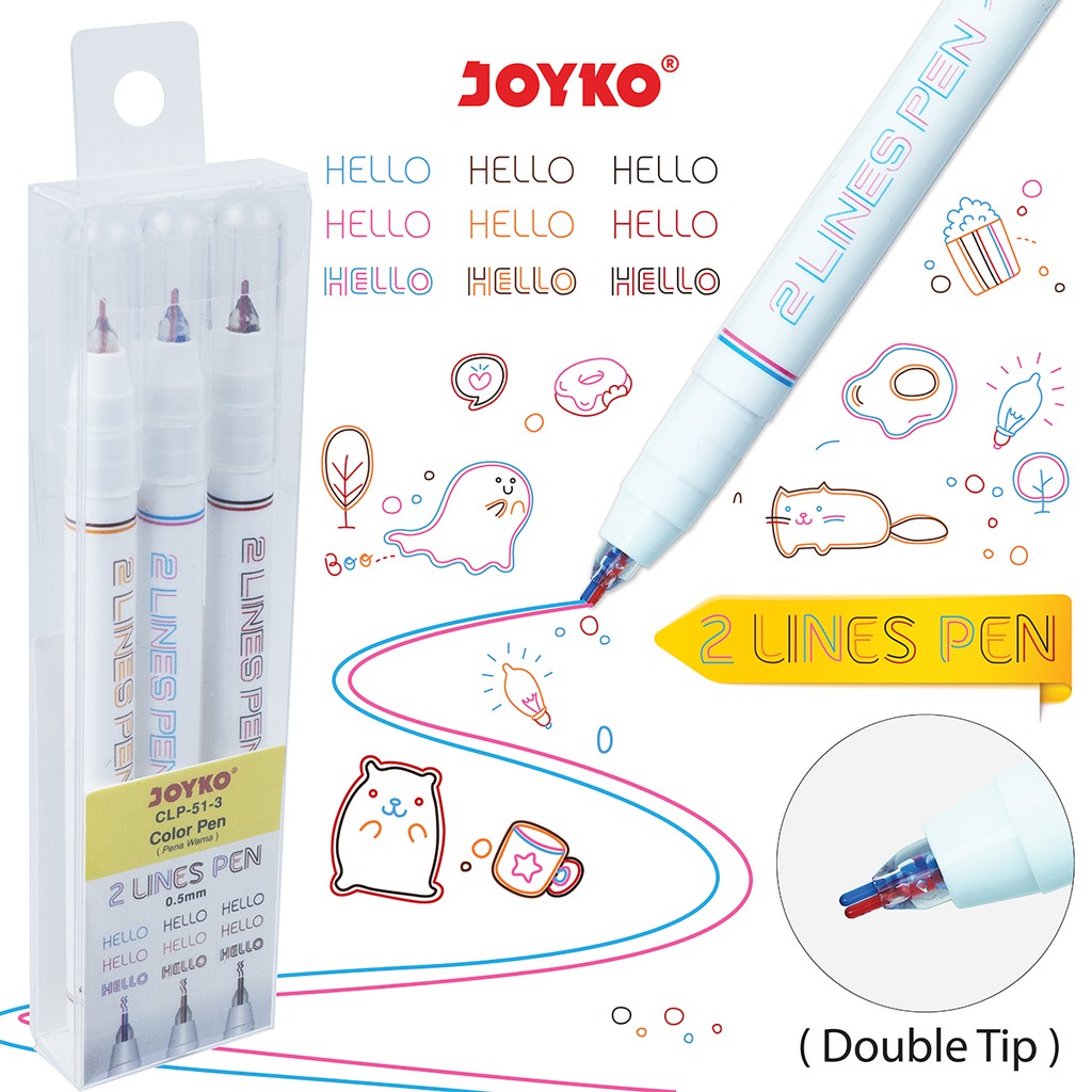 Color 2 Lines Pen Pulpen Pena Warna Joyko CLP-51-3