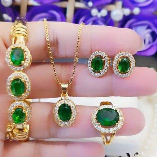 Xuping Set Perhiasan Permata mata Hijau 887L