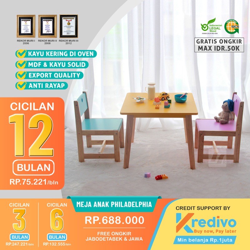 MEJA BELAJAR ANAK SET 1 MEJA 2 KURSI KAYU