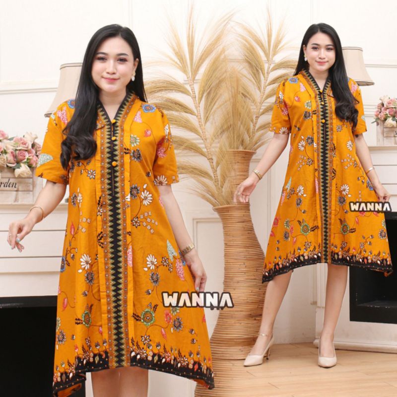 DRESS BATIK LENGAN PENDEK DRESS HITAM MANIS ATASAN WANITA CASUAL