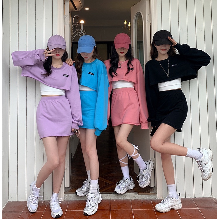 #Sisjuly# Pendek Lettering Olahraga Kasual Gaya Panas Gadis Memakai Lengan Panjang Sweater untuk Wanita Fashio