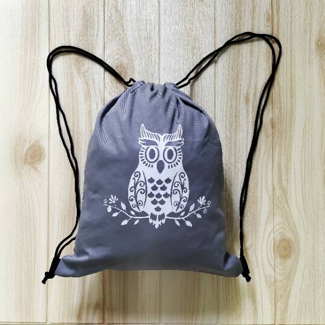 STRINGBAG tas ransel serut sablon bahan drill halus motif CUTIE OWL || Kiiyoomii ||