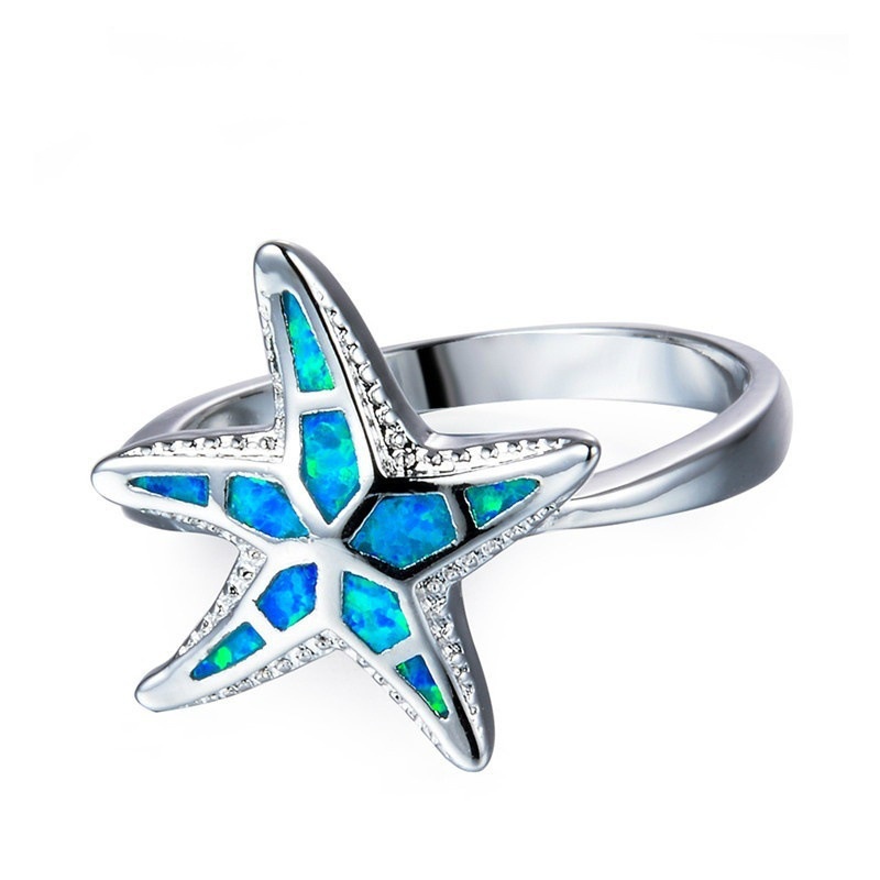 Opal jewelry simple blue five-pointed starfish ring for ladies