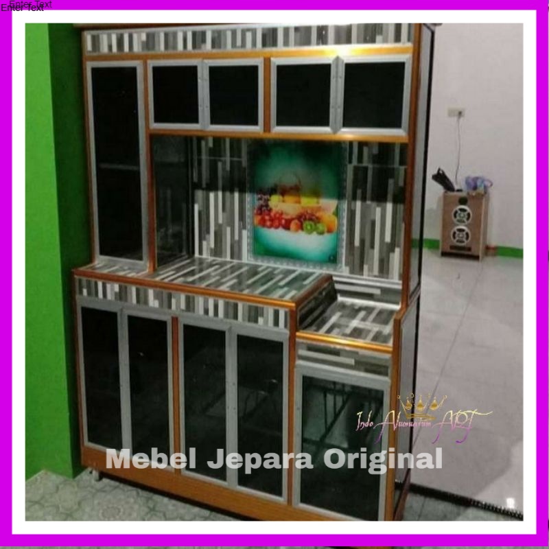 Lemari Dapur Besar Warna Mas Bahan Alumunium Kaca Garansi Aman