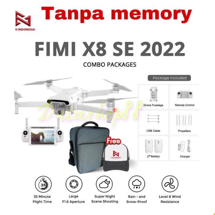 {adenastore} FIMI X8 SE 2022 COMBO drone rc 10KM - White no memory Limited