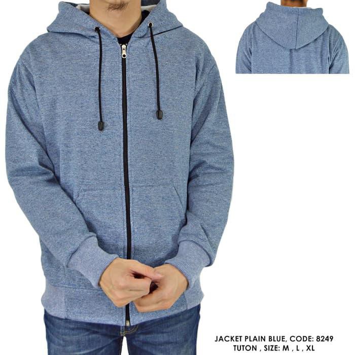 JAKET COWOK POLOS SWEATER HOODIE ZIPPER RESLETING BIRU TUTON